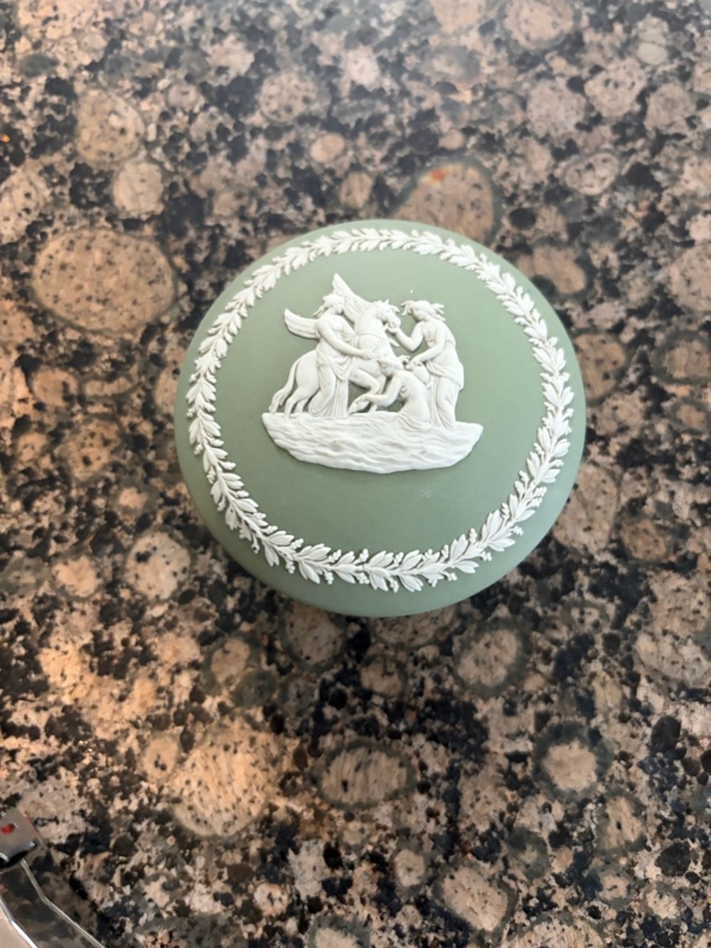 Wedgwood Sage Green Jasperware Dish with White Relief